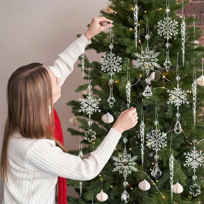 10Pcs Christmas Tree Hanging Pendants Acrylic Ice Strip Snow Ceiling Xmas Ornaments New Year Christmas Decoration Home Decor