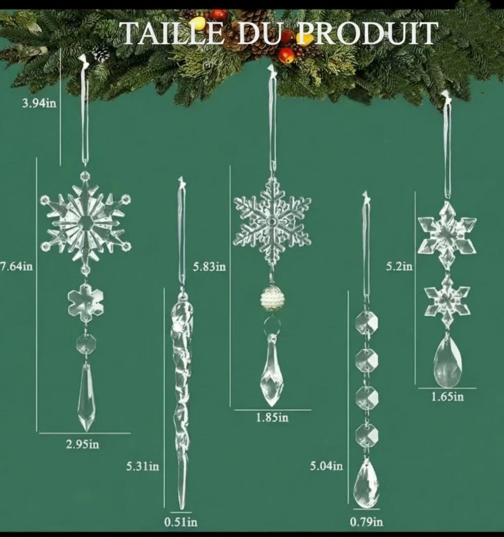 10Pcs Christmas Tree Hanging Pendants Acrylic Ice Strip Snow Ceiling Xmas Ornaments New Year Christmas Decoration Home Decor