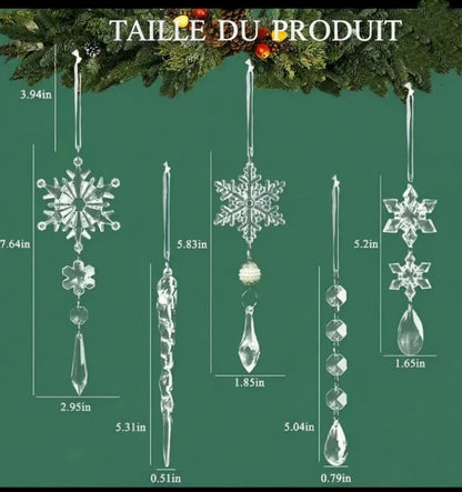 10Pcs Christmas Tree Hanging Pendants Acrylic Ice Strip Snow Ceiling Xmas Ornaments New Year Christmas Decoration Home Decor