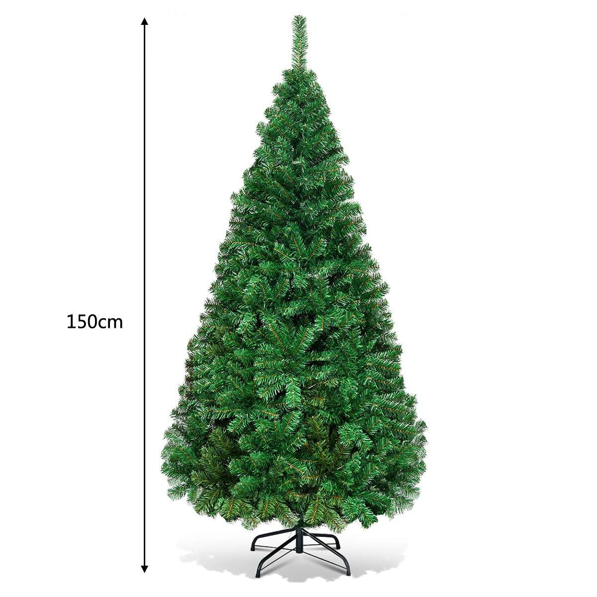 Sapin De Noël Artificiel 150 CM Matériau PVC Avec Pied En Métal Excellente Stabilité Peu Encombrant, 350 Branches, Vert