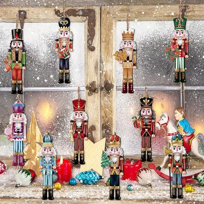 12PCS Nutcracker Wooden Decorative Set - Christmas Gift, Party Decoration and Home Decor